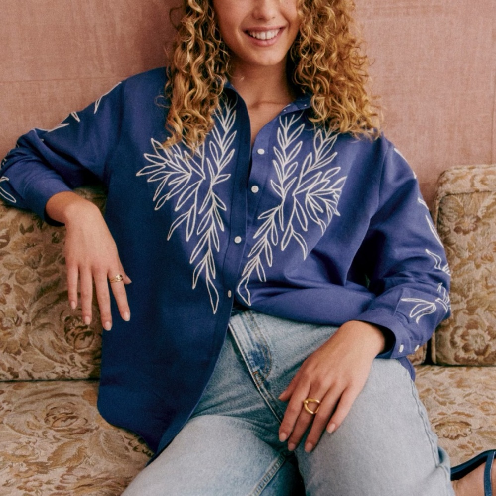 SÉZANE X ROBERTO RUSPOLI Maxy Shirt in Ecru & Navy sz 36 / US 4 NWT SOLD OUT